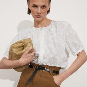& Other Stories Textured Embroidered Floral Puff-Sleeve Button Down Blouse